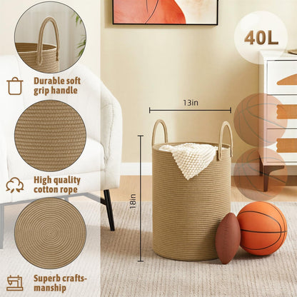 Laundry Basket,Woven Cotton Rope Laundry Hamper,80L for Decorative Storage of Dirty Clothes,Toys and Blankets in Bathroom,Bedroom and Living Room