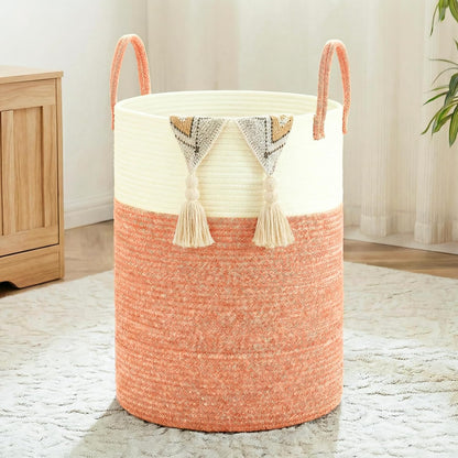 Laundry Basket,Woven Cotton Rope Laundry Hamper,80L for Decorative Storage of Dirty Clothes,Toys and Blankets in Bathroom,Bedroom and Living Room