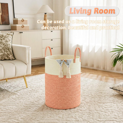 Laundry Basket,Woven Cotton Rope Laundry Hamper,80L for Decorative Storage of Dirty Clothes,Toys and Blankets in Bathroom,Bedroom and Living Room
