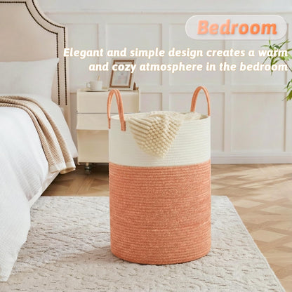 Laundry Basket,Woven Cotton Rope Laundry Hamper,80L for Decorative Storage of Dirty Clothes,Toys and Blankets in Bathroom,Bedroom and Living Room