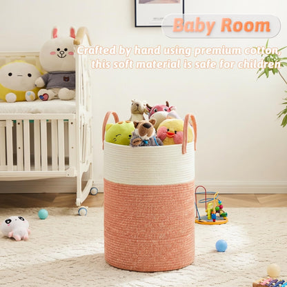 Laundry Basket,Woven Cotton Rope Laundry Hamper,80L for Decorative Storage of Dirty Clothes,Toys and Blankets in Bathroom,Bedroom and Living Room