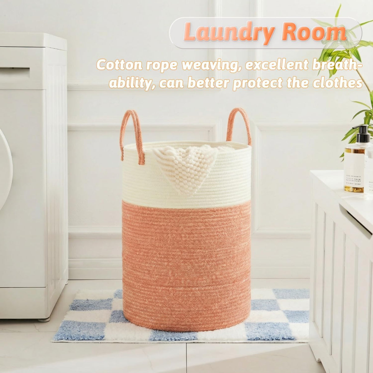 Laundry Basket,Woven Cotton Rope Laundry Hamper,80L for Decorative Storage of Dirty Clothes,Toys and Blankets in Bathroom,Bedroom and Living Room