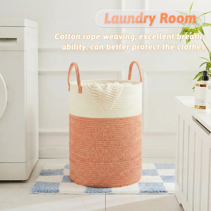 Laundry Basket,Woven Cotton Rope Laundry Hamper,80L for Decorative Storage of Dirty Clothes,Toys and Blankets in Bathroom,Bedroom and Living Room