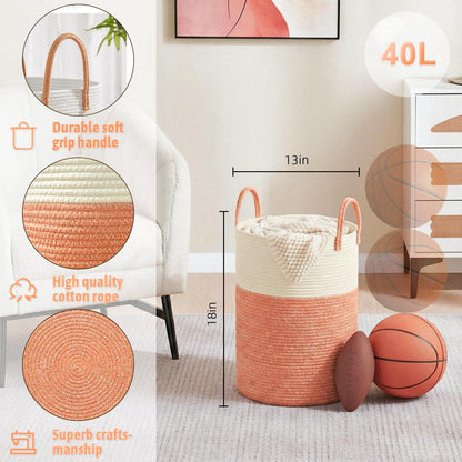 Laundry Basket,Woven Cotton Rope Laundry Hamper,80L for Decorative Storage of Dirty Clothes,Toys and Blankets in Bathroom,Bedroom and Living Room