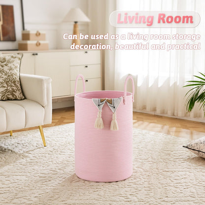 Laundry Basket,Woven Cotton Rope Laundry Hamper,80L for Decorative Storage of Dirty Clothes,Toys and Blankets in Bathroom,Bedroom and Living Room