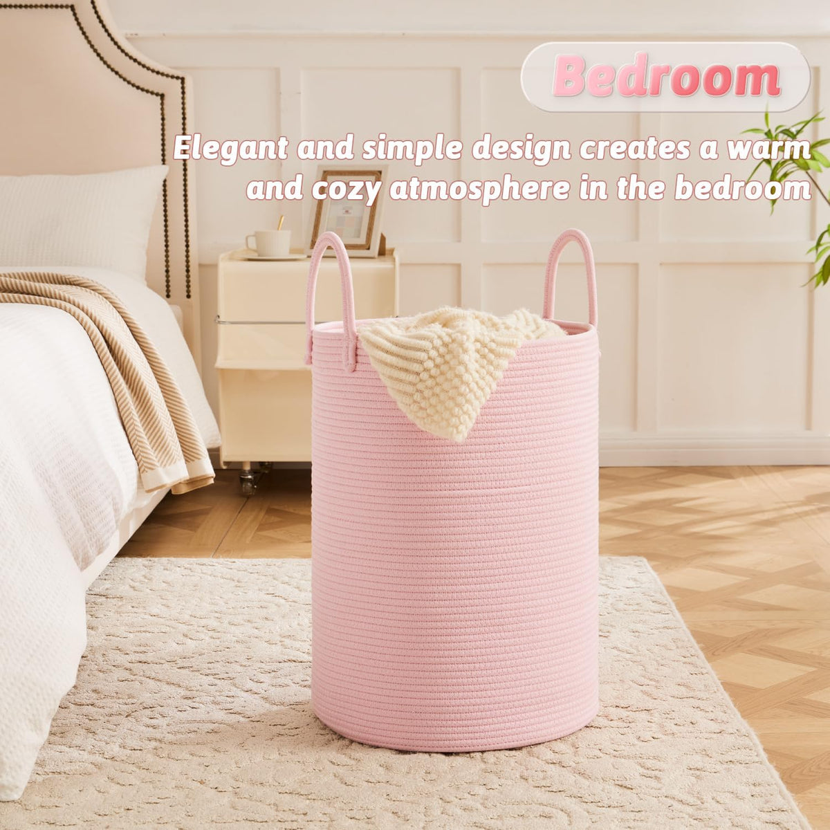 Laundry Basket,Woven Cotton Rope Laundry Hamper,80L for Decorative Storage of Dirty Clothes,Toys and Blankets in Bathroom,Bedroom and Living Room