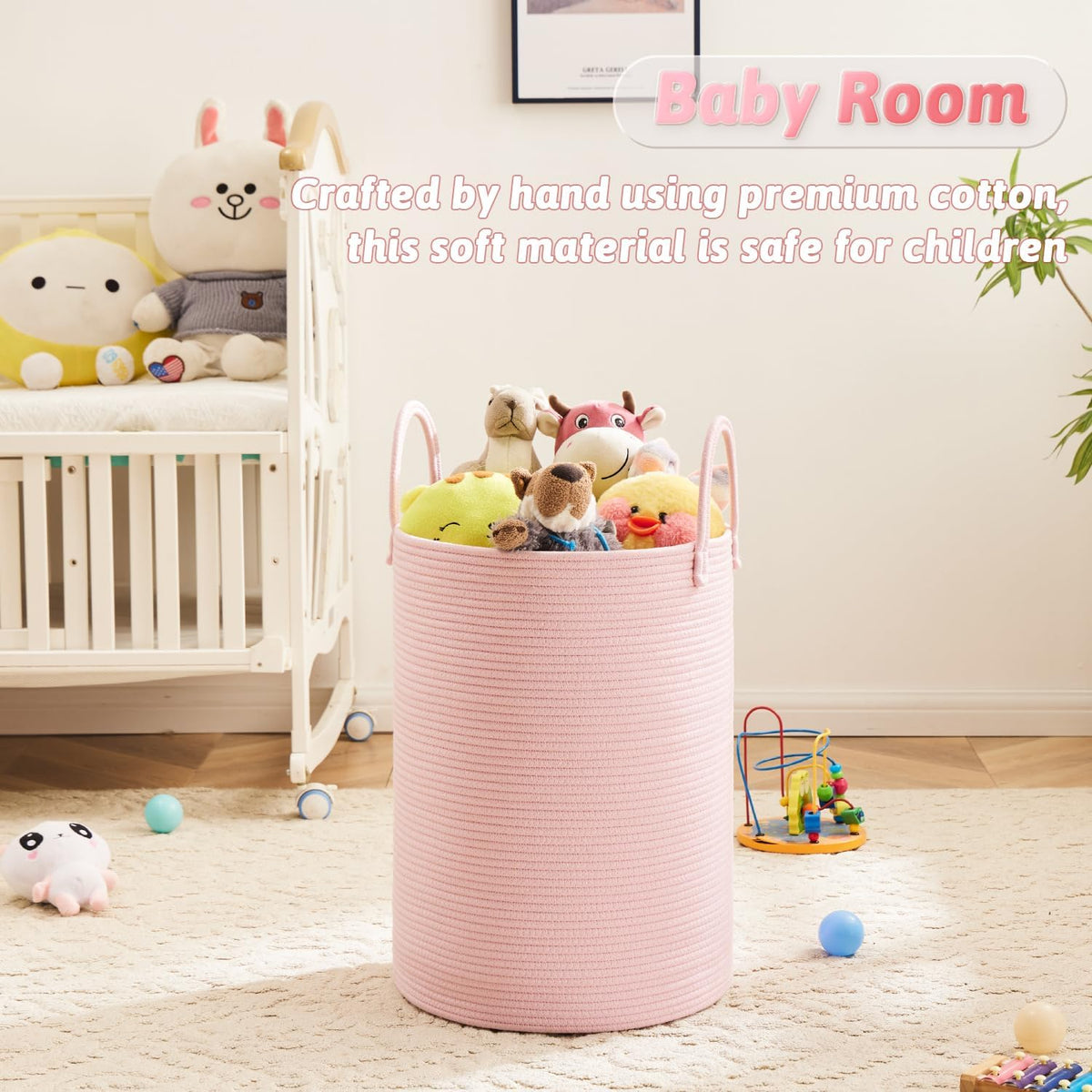 Laundry Basket,Woven Cotton Rope Laundry Hamper,80L for Decorative Storage of Dirty Clothes,Toys and Blankets in Bathroom,Bedroom and Living Room