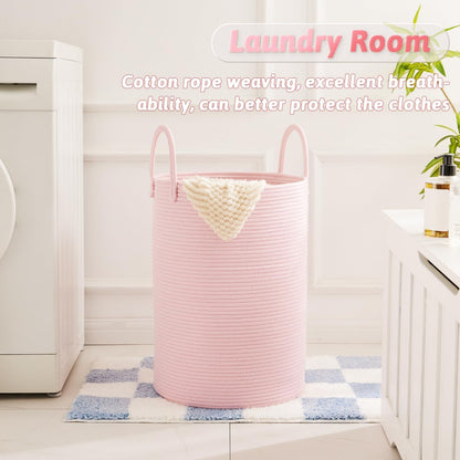 Laundry Basket,Woven Cotton Rope Laundry Hamper,80L for Decorative Storage of Dirty Clothes,Toys and Blankets in Bathroom,Bedroom and Living Room