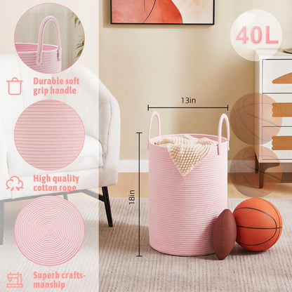 Laundry Basket,Woven Cotton Rope Laundry Hamper,80L for Decorative Storage of Dirty Clothes,Toys and Blankets in Bathroom,Bedroom and Living Room