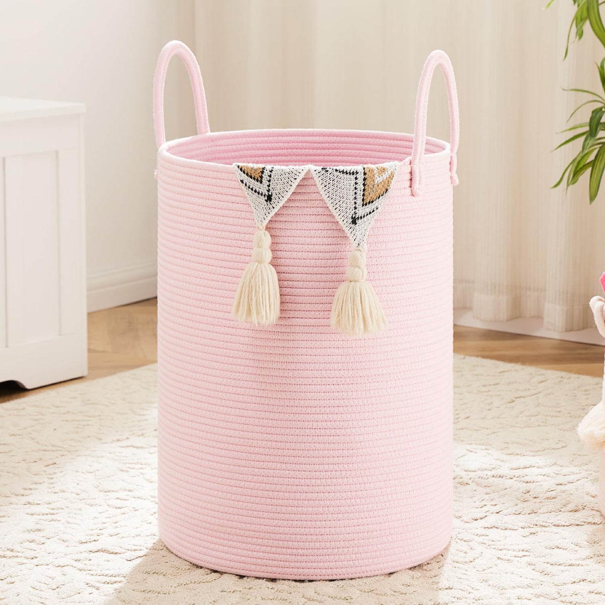 Laundry Basket,Woven Cotton Rope Laundry Hamper,80L for Decorative Storage of Dirty Clothes,Toys and Blankets in Bathroom,Bedroom and Living Room