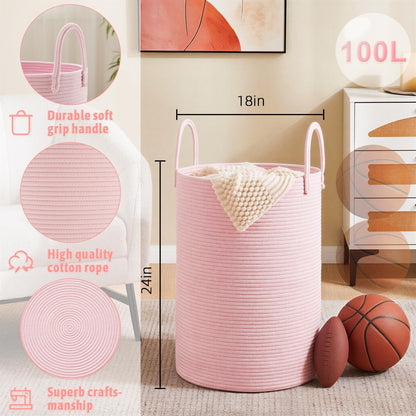 Laundry Basket,Woven Cotton Rope Laundry Hamper,80L for Decorative Storage of Dirty Clothes,Toys and Blankets in Bathroom,Bedroom and Living Room