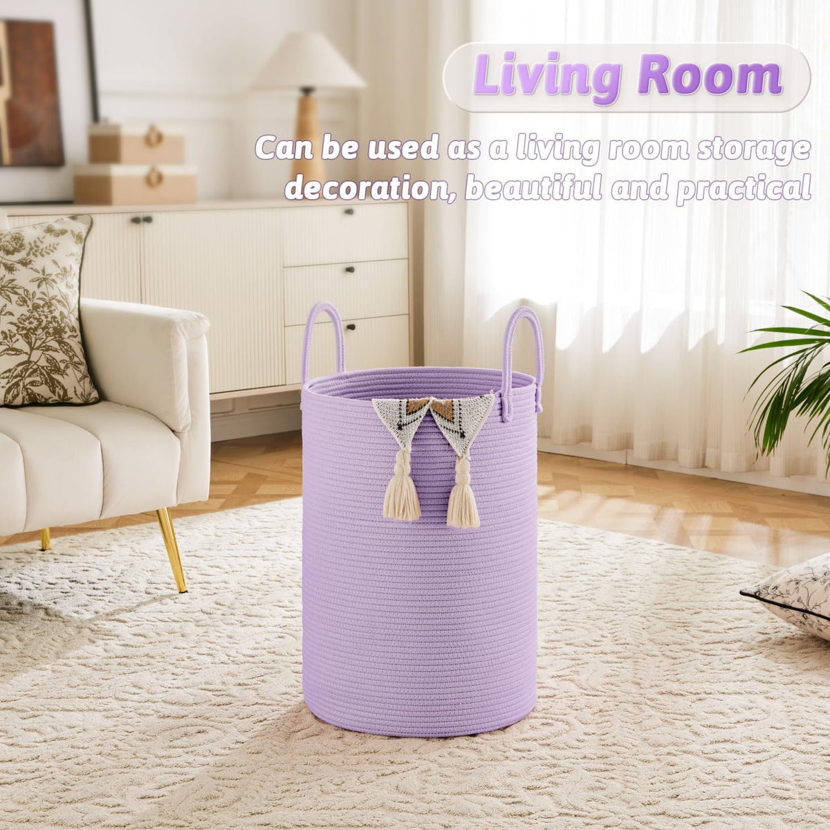 Laundry Basket,Woven Cotton Rope Laundry Hamper,80L for Decorative Storage of Dirty Clothes,Toys and Blankets in Bathroom,Bedroom and Living Room