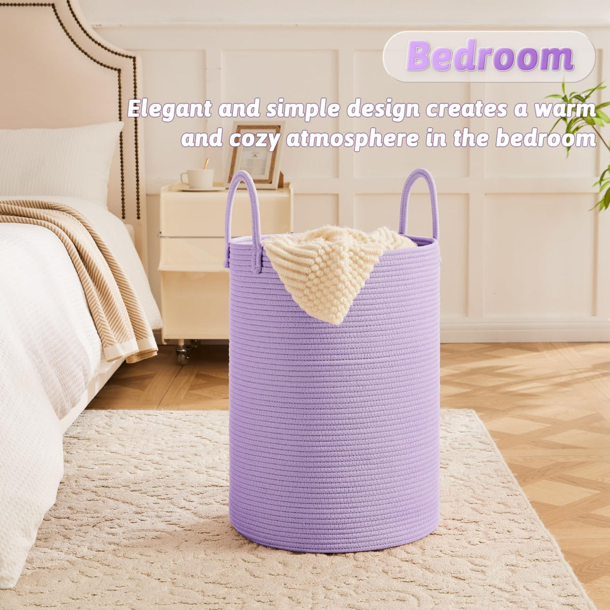 Laundry Basket,Woven Cotton Rope Laundry Hamper,80L for Decorative Storage of Dirty Clothes,Toys and Blankets in Bathroom,Bedroom and Living Room