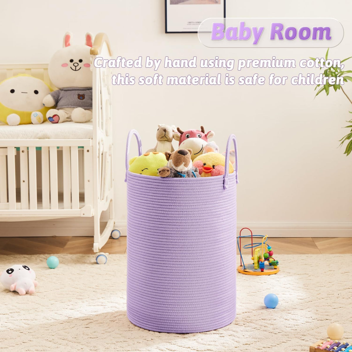 Laundry Basket,Woven Cotton Rope Laundry Hamper,80L for Decorative Storage of Dirty Clothes,Toys and Blankets in Bathroom,Bedroom and Living Room