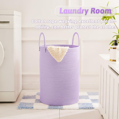 Laundry Basket,Woven Cotton Rope Laundry Hamper,80L for Decorative Storage of Dirty Clothes,Toys and Blankets in Bathroom,Bedroom and Living Room