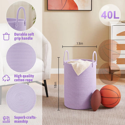 Laundry Basket,Woven Cotton Rope Laundry Hamper,80L for Decorative Storage of Dirty Clothes,Toys and Blankets in Bathroom,Bedroom and Living Room