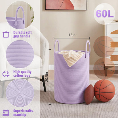 Laundry Basket,Woven Cotton Rope Laundry Hamper,80L for Decorative Storage of Dirty Clothes,Toys and Blankets in Bathroom,Bedroom and Living Room