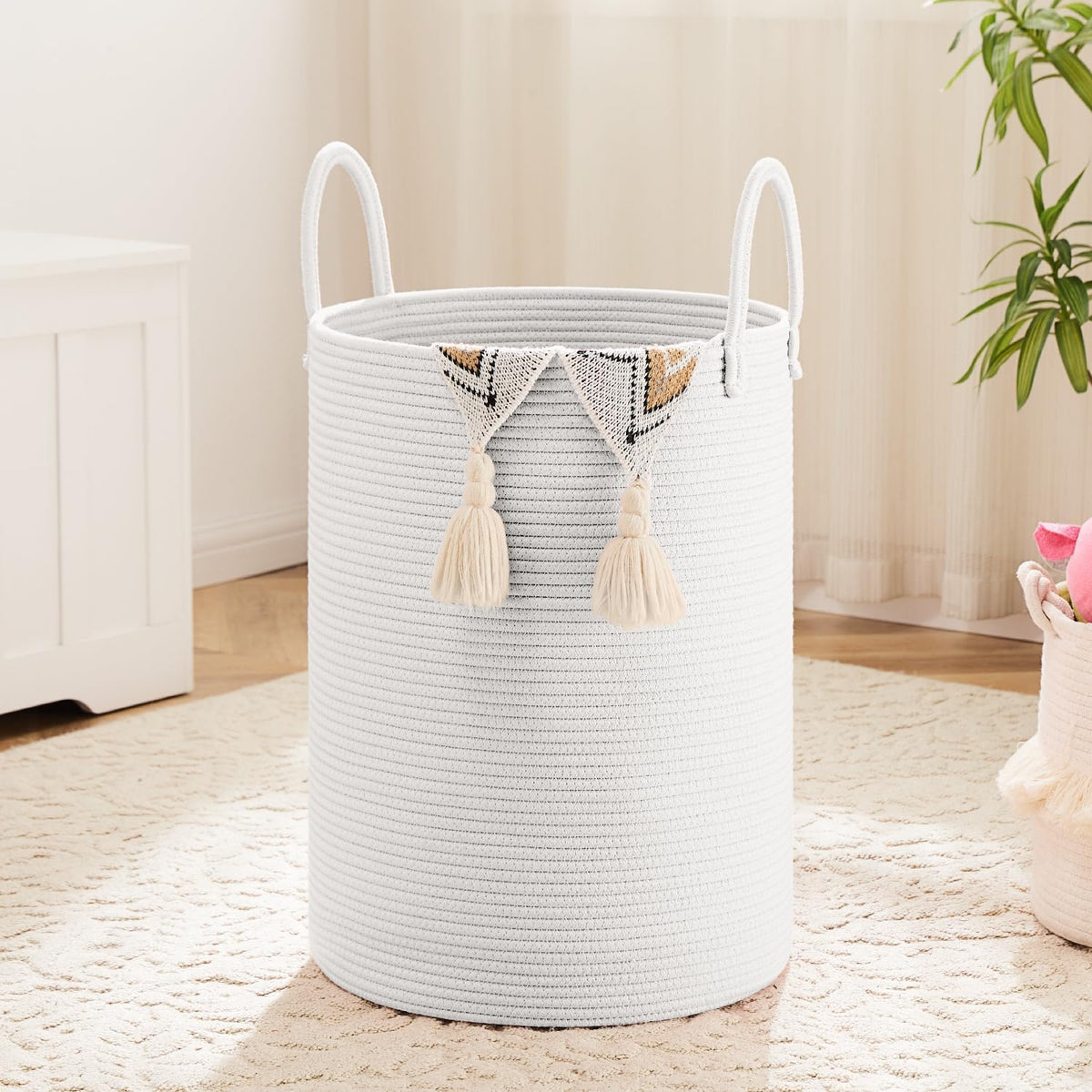 Laundry Basket,Woven Cotton Rope Laundry Hamper,80L for Decorative Storage of Dirty Clothes,Toys and Blankets in Bathroom,Bedroom and Living Room