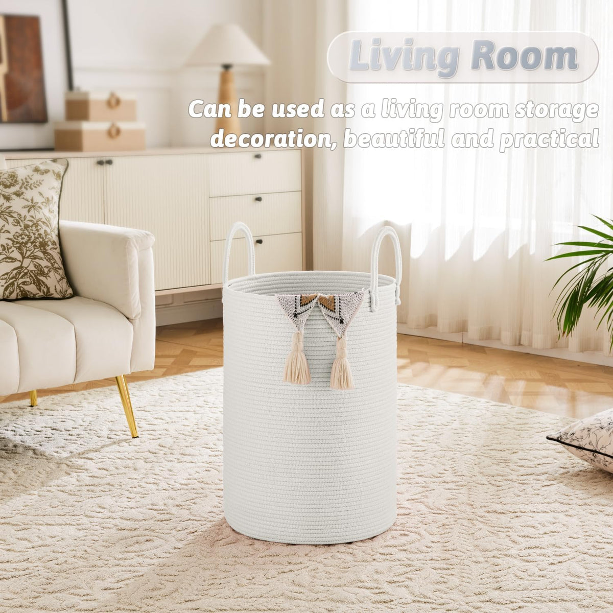 Laundry Basket,Woven Cotton Rope Laundry Hamper,80L for Decorative Storage of Dirty Clothes,Toys and Blankets in Bathroom,Bedroom and Living Room