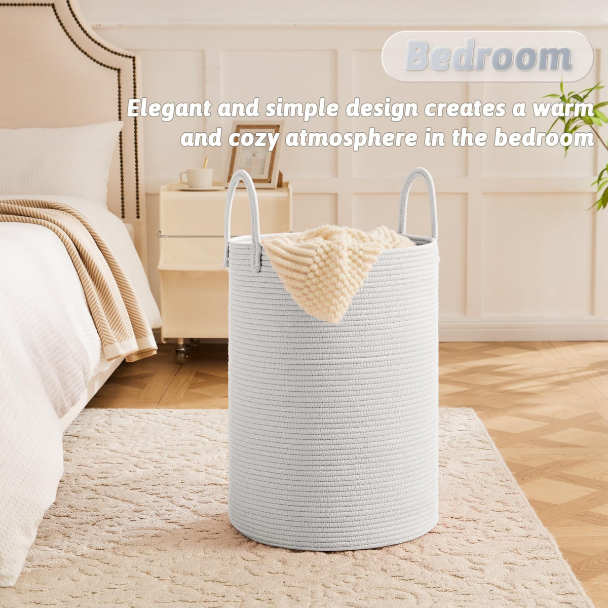 Laundry Basket,Woven Cotton Rope Laundry Hamper,80L for Decorative Storage of Dirty Clothes,Toys and Blankets in Bathroom,Bedroom and Living Room