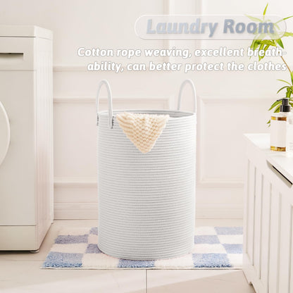Laundry Basket,Woven Cotton Rope Laundry Hamper,80L for Decorative Storage of Dirty Clothes,Toys and Blankets in Bathroom,Bedroom and Living Room