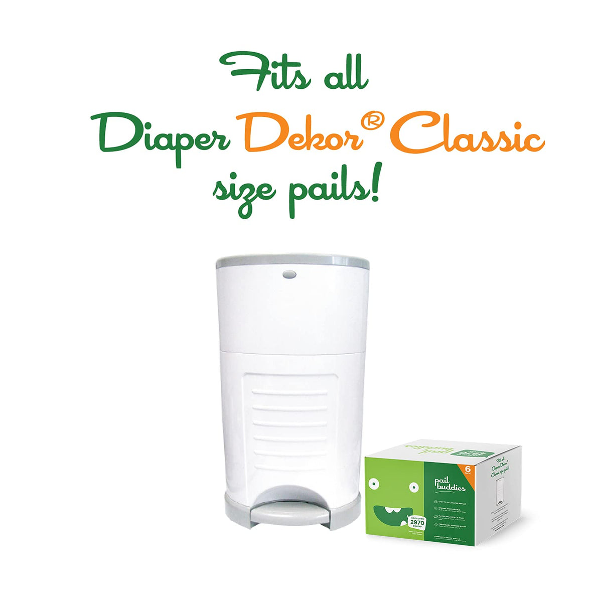Diaper Pail Refill Bags for Dekor Classic, 6 Pack, Holds 2970 Diapers