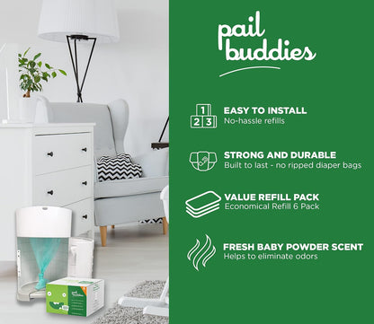 Diaper Pail Refill Bags for Dekor Classic, 6 Pack, Holds 2970 Diapers