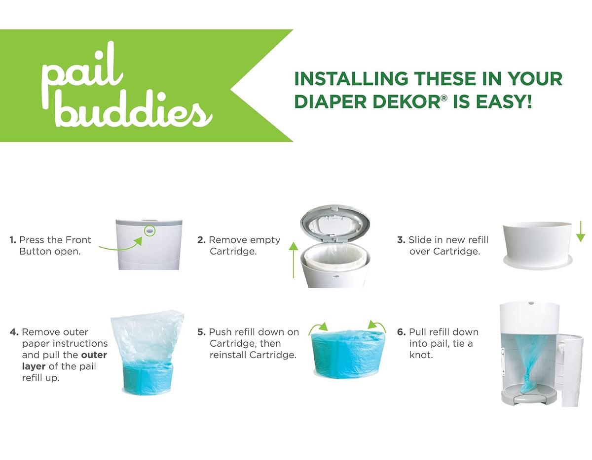 Diaper Pail Refill Bags for Dekor Classic, 6 Pack, Holds 2970 Diapers