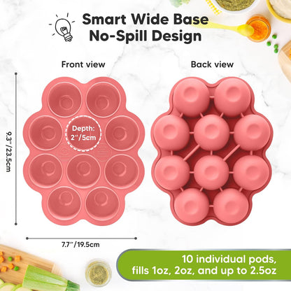Silicone Baby Food Freezer Tray with Clip-on Lid and 12-Pack Baby Food Glass Containers - Breast Milk Trays for Freezer - 4 oz Leak-Proof, Microwavable, Baby Food Storage Container