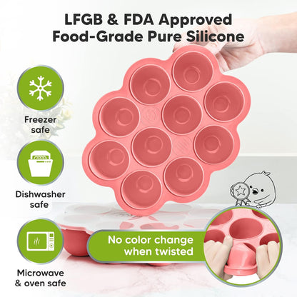 Silicone Baby Food Freezer Tray with Clip-on Lid and 12-Pack Baby Food Glass Containers - Breast Milk Trays for Freezer - 4 oz Leak-Proof, Microwavable, Baby Food Storage Container