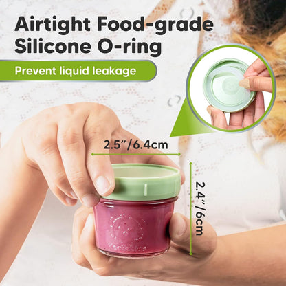 Silicone Baby Food Freezer Tray with Clip-on Lid and 12-Pack Baby Food Glass Containers - Breast Milk Trays for Freezer - 4 oz Leak-Proof, Microwavable, Baby Food Storage Container