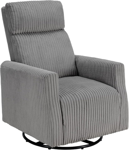 Swivel Rocker Chair for Nursery, Swivel Accent Chair with High Back and Arms, Corduroy Glider Chair for Living Room Bedroom Nursery, Grey