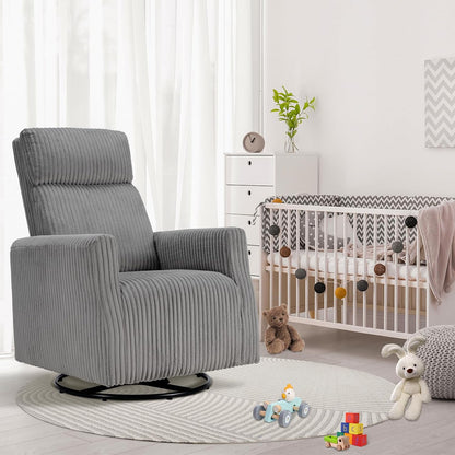 Swivel Rocker Chair for Nursery, Swivel Accent Chair with High Back and Arms, Corduroy Glider Chair for Living Room Bedroom Nursery, Grey