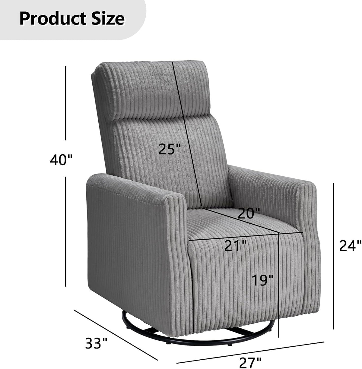 Swivel Rocker Chair for Nursery, Swivel Accent Chair with High Back and Arms, Corduroy Glider Chair for Living Room Bedroom Nursery, Grey