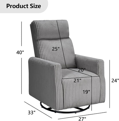Swivel Rocker Chair for Nursery, Swivel Accent Chair with High Back and Arms, Corduroy Glider Chair for Living Room Bedroom Nursery, Grey
