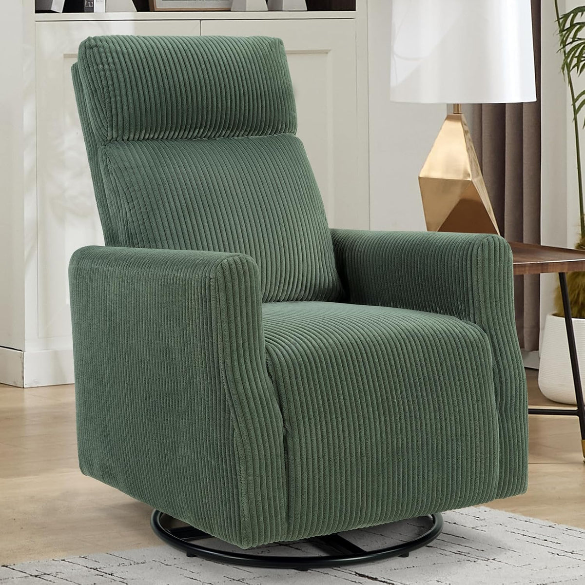 Swivel Rocker Chair for Nursery, Swivel Accent Chair with High Back and Arms, Corduroy Glider Chair for Living Room Bedroom Nursery, Grey