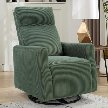 Swivel Rocker Chair for Nursery, Swivel Accent Chair with High Back and Arms, Corduroy Glider Chair for Living Room Bedroom Nursery, Grey