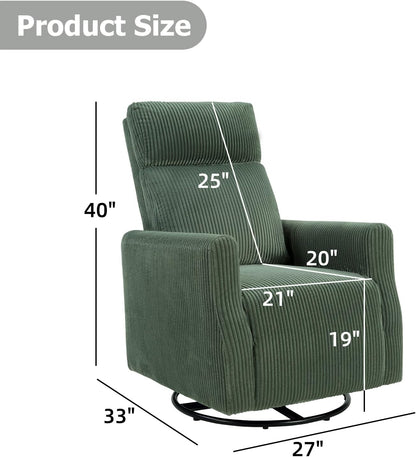 Swivel Rocker Chair for Nursery, Swivel Accent Chair with High Back and Arms, Corduroy Glider Chair for Living Room Bedroom Nursery, Grey
