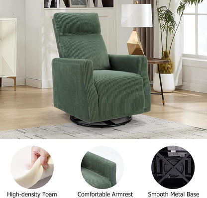 Swivel Rocker Chair for Nursery, Swivel Accent Chair with High Back and Arms, Corduroy Glider Chair for Living Room Bedroom Nursery, Grey