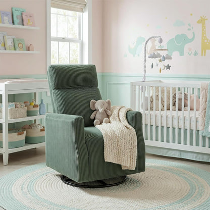 Swivel Rocker Chair for Nursery, Swivel Accent Chair with High Back and Arms, Corduroy Glider Chair for Living Room Bedroom Nursery, Grey