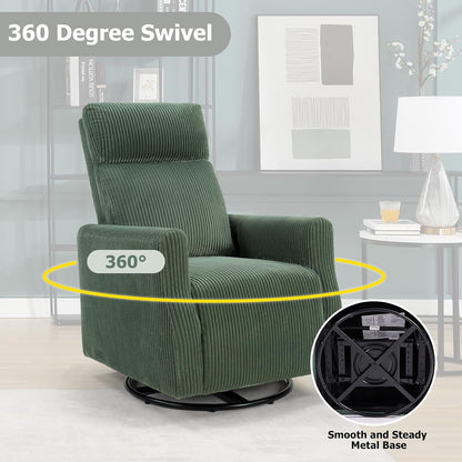 Swivel Rocker Chair for Nursery, Swivel Accent Chair with High Back and Arms, Corduroy Glider Chair for Living Room Bedroom Nursery, Grey