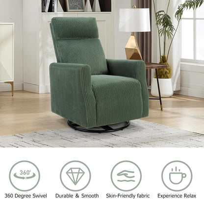 Swivel Rocker Chair for Nursery, Swivel Accent Chair with High Back and Arms, Corduroy Glider Chair for Living Room Bedroom Nursery, Grey