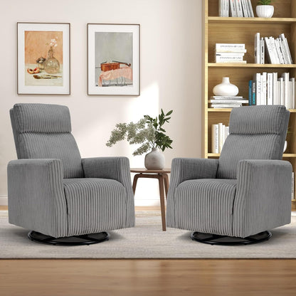 Swivel Rocker Chair for Nursery, Swivel Accent Chair with High Back and Arms, Corduroy Glider Chair for Living Room Bedroom Nursery, Grey