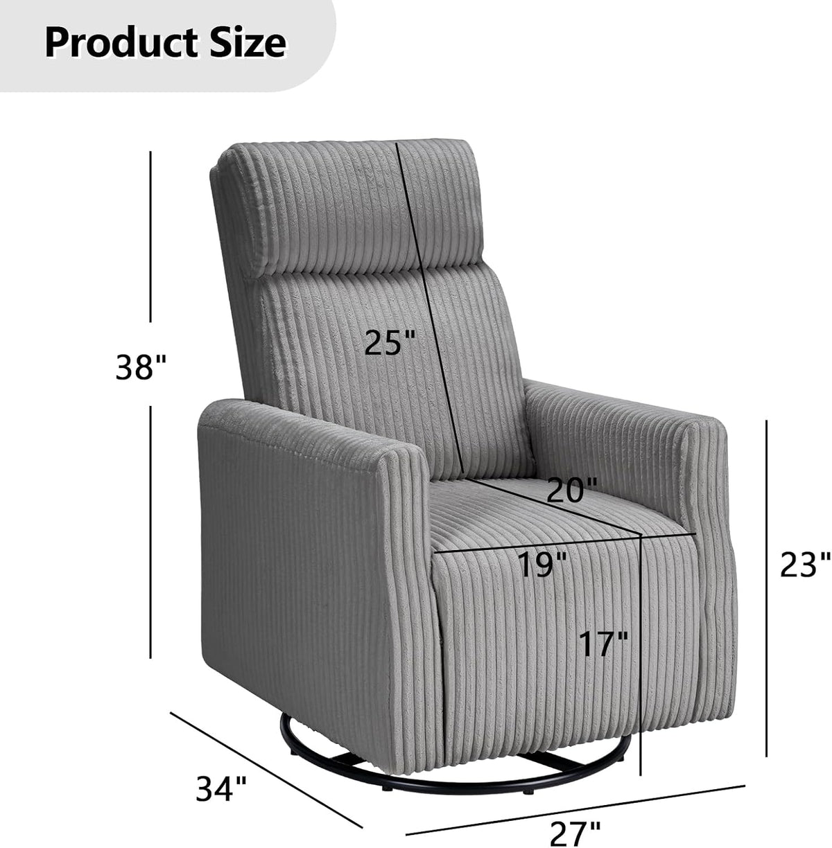 Swivel Rocker Chair for Nursery, Swivel Accent Chair with High Back and Arms, Corduroy Glider Chair for Living Room Bedroom Nursery, Grey