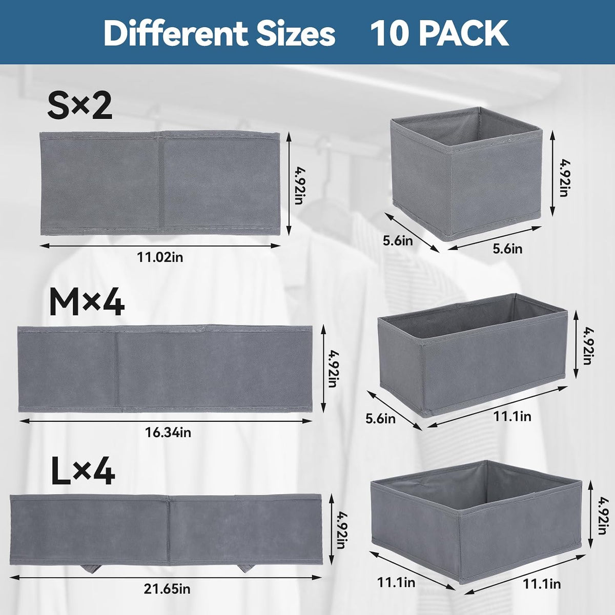 Drawer Organizer for Clothes & Underwear 10 Pack Bra Sock Organizer