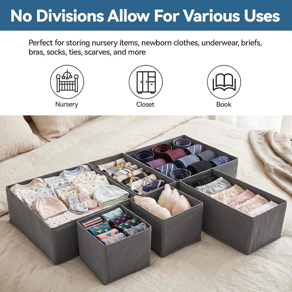 Drawer Organizer for Clothes & Underwear 10 Pack Bra Sock Organizer