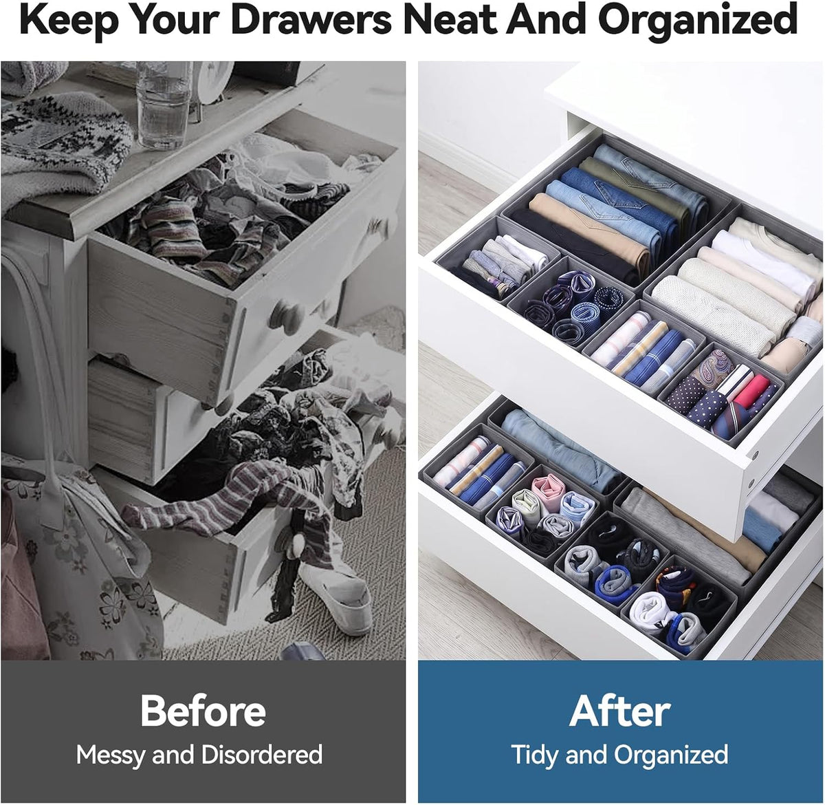 Drawer Organizer for Clothes & Underwear 10 Pack Bra Sock Organizer