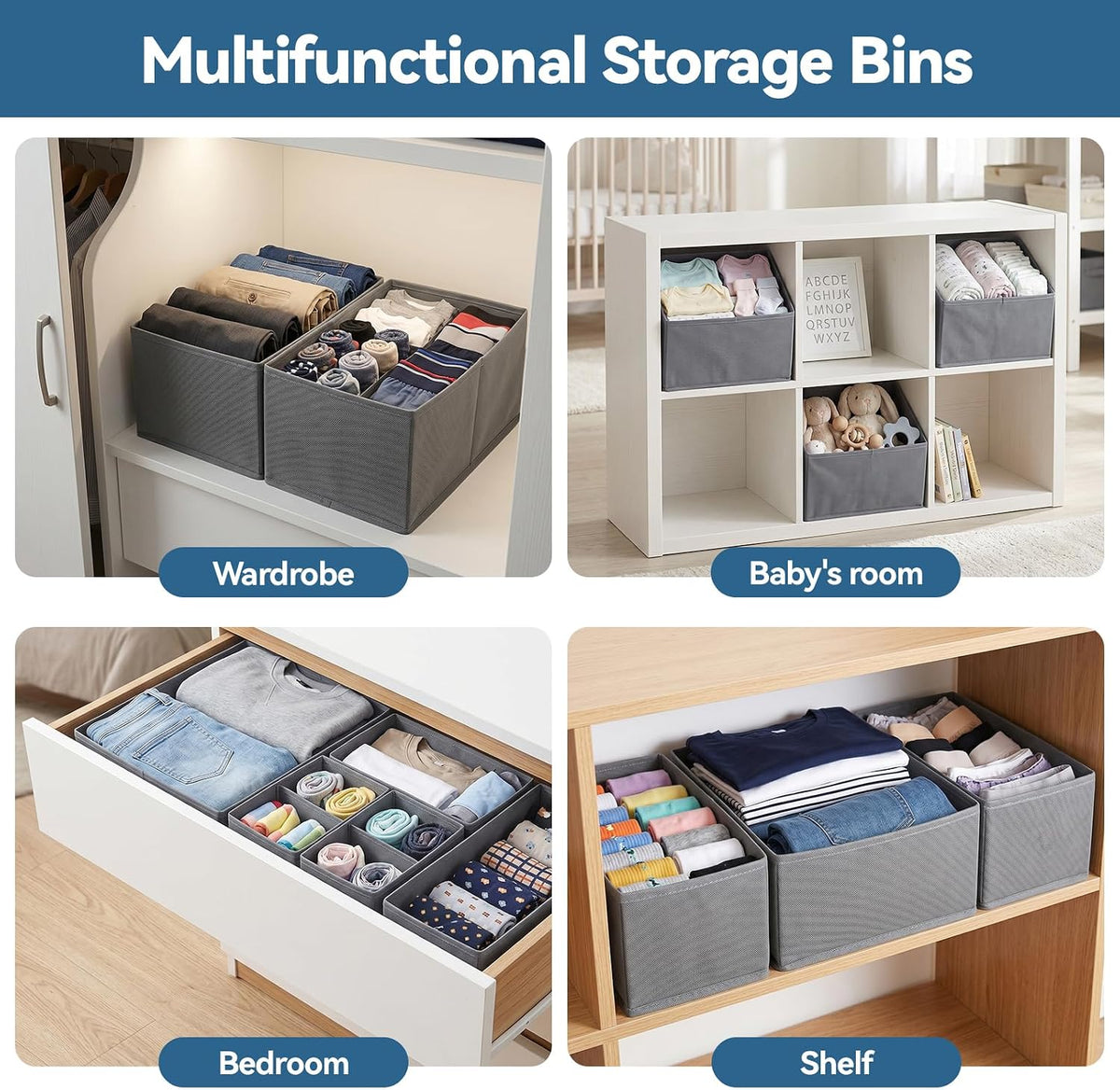 Drawer Organizer for Clothes & Underwear 10 Pack Bra Sock Organizer