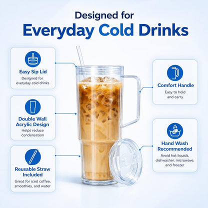 40 oz Acrylic Tumbler with Handle, Lid and Straw