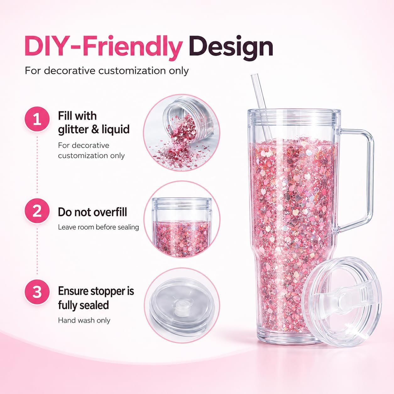 40 oz Acrylic Tumbler with Handle, Lid and Straw